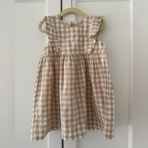 H&M Neutral Gingham Ruffle Sleeve Toddler Dress NWT